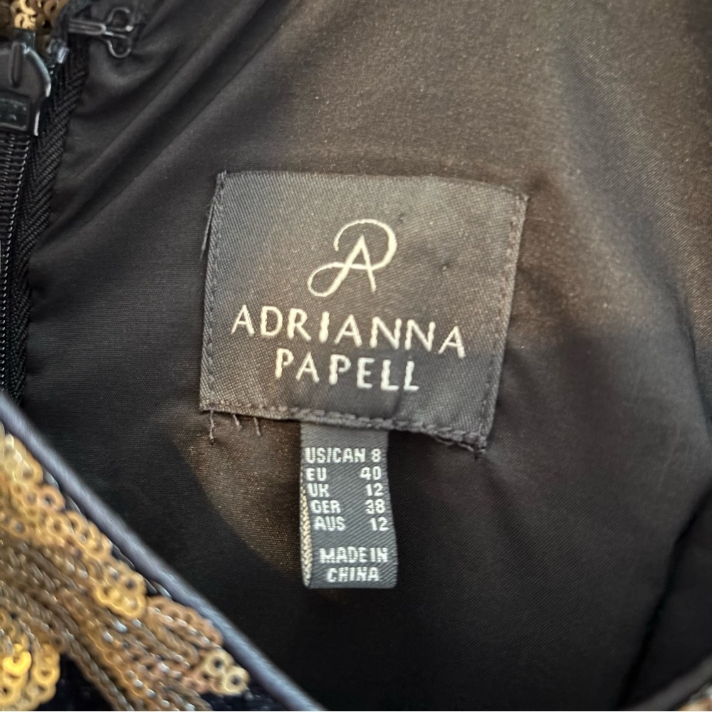 Adrianna Papell Black Midi Dress with Gold Floral Sequin Overlay - Picture 4 of 5